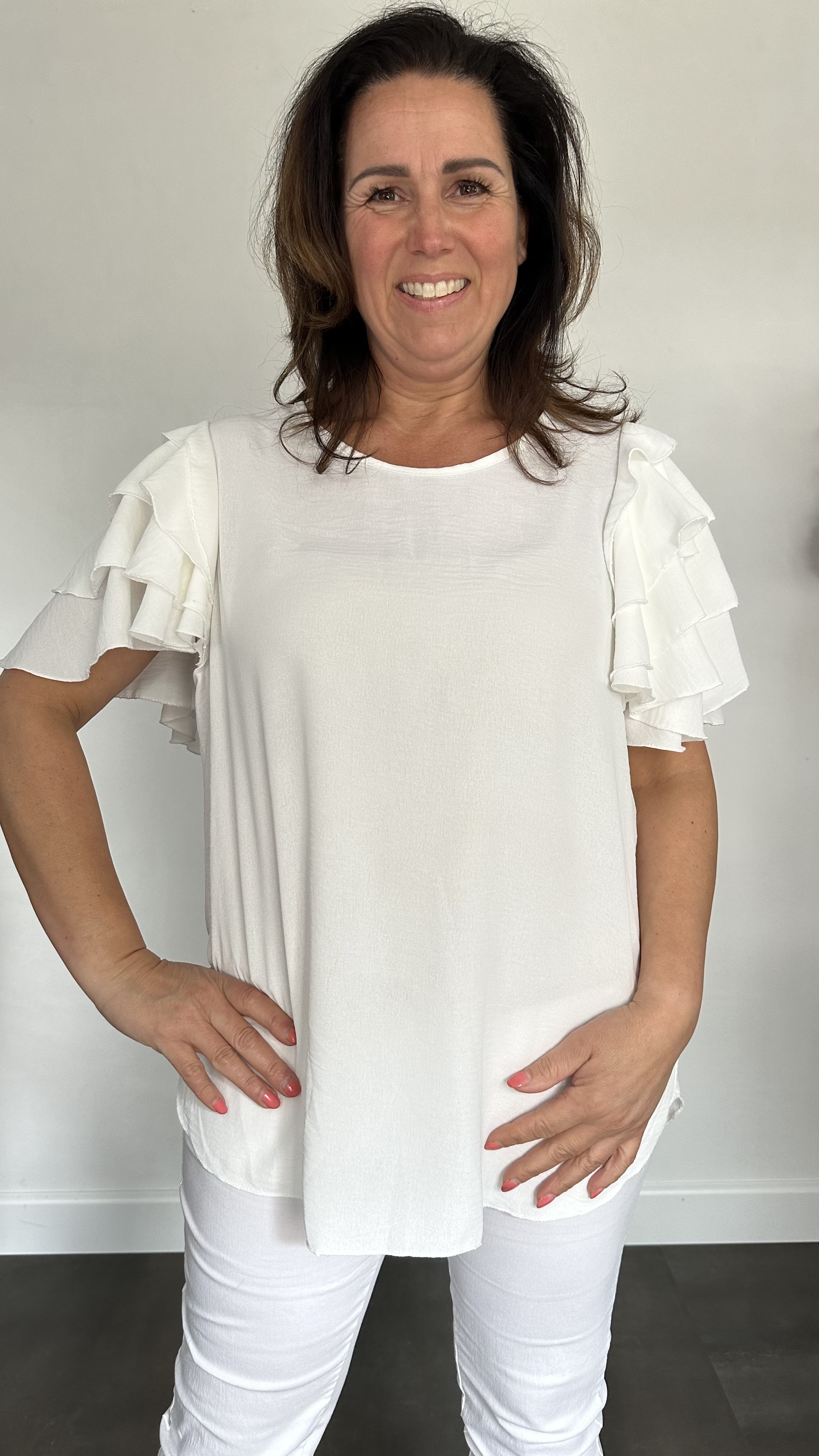 Top wendy met volant ecru