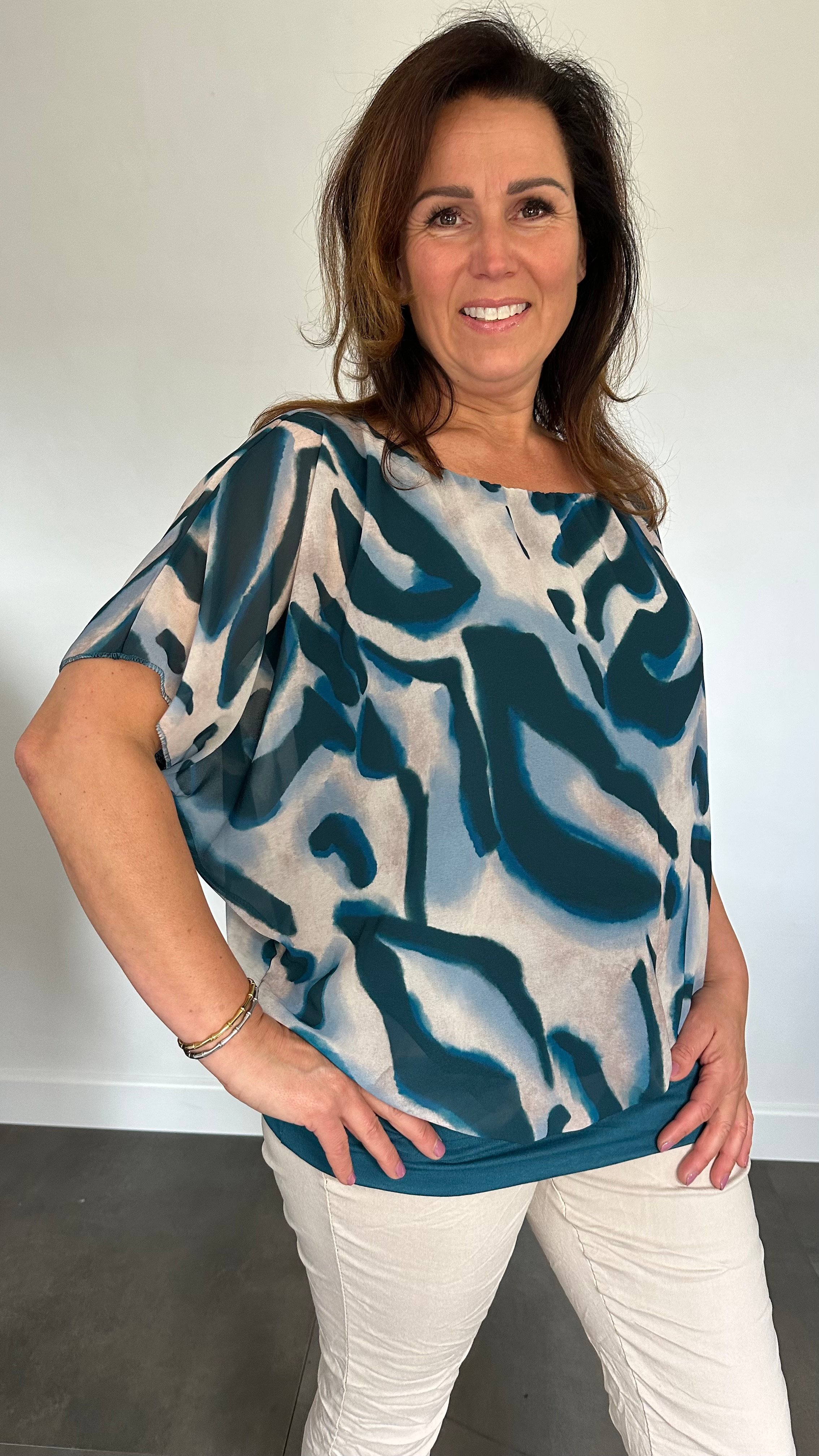 Blouse met boord lava petrol