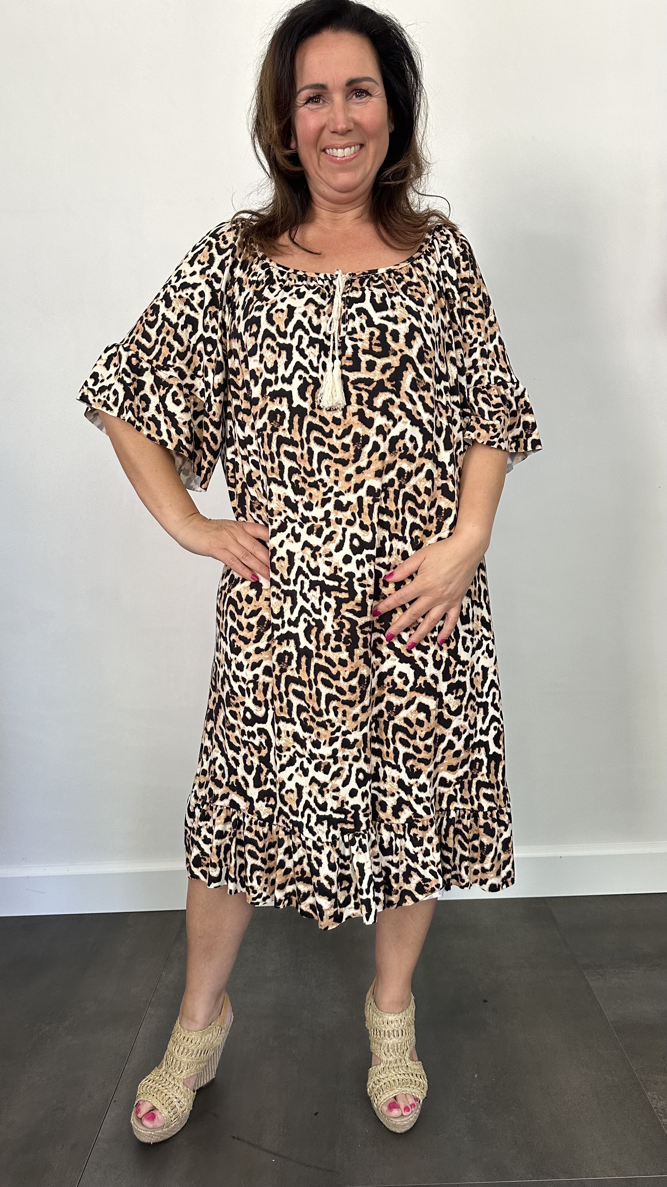 Jurk Aletta soft panter camel +SIZE
