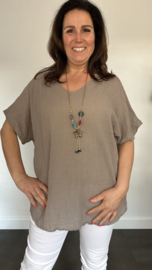 Shirt Lucy met ketting +Size taupe