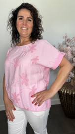 T_shirt met geborduurde bloemen Roze
