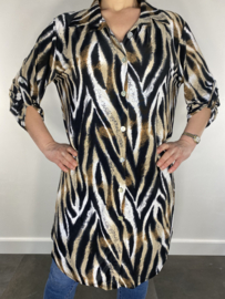 Lange blouse tijger zwart/wit/zand