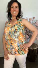 Ballon top met V-hals Palm leaf oranje