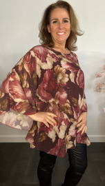 Voile blouse Camellia gebloemd Bordeaux