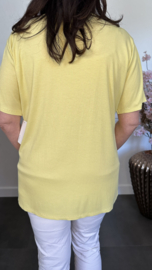 Ribbel shirt met kanten V-hals Geel