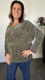 Baby rib sweater met ketting army