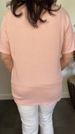Ribbel shirt met kanten V-hals Roze