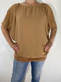 Blouse met boord korte mouw +SIZE camel