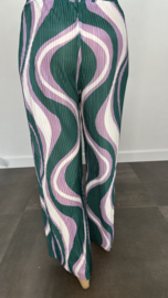 Plissé broek met wijde pijp WAVES groen/lila SALE