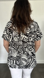 Ballon shirt met elastiek leaves zwart/wit (+size)