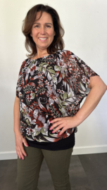 Blouse met boord fairy flower zwart