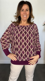 Blouse met boord wavy aubergine