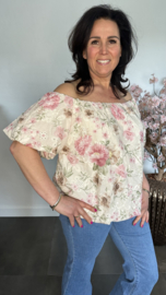 Broderie ballon blouse gebloemd Roze