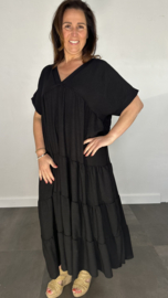 Lange jurk Tina met stroken Zwart +SIZE