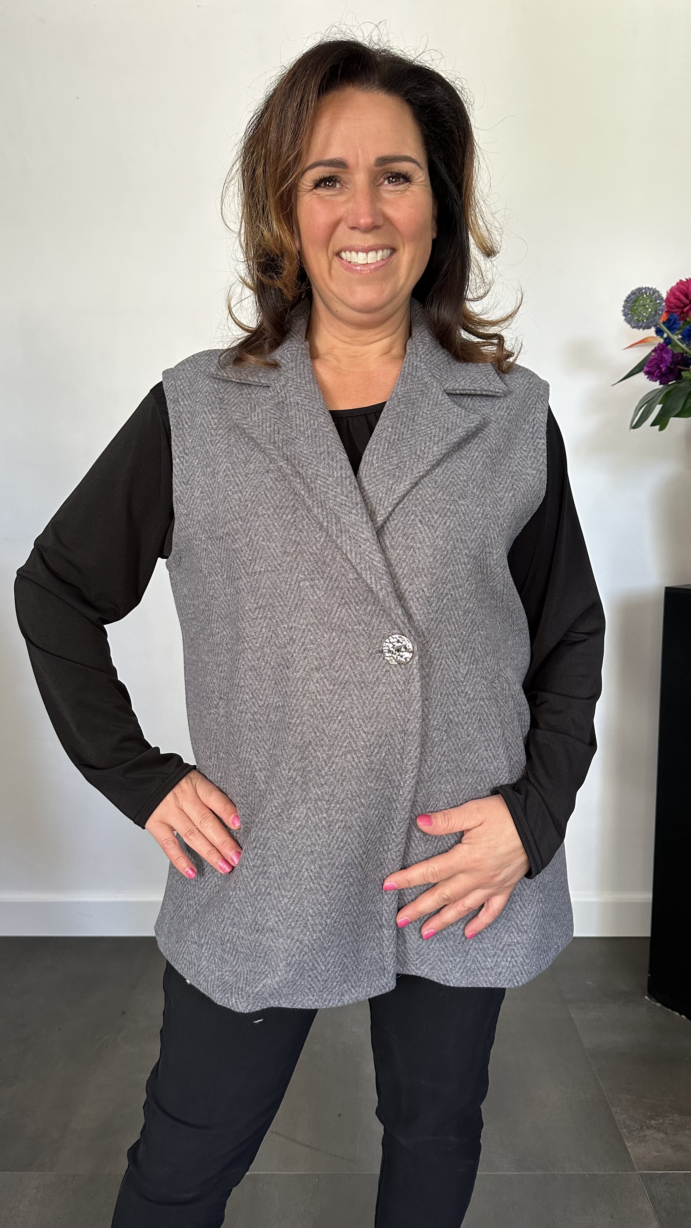 Gilet Jenny visgraad licht grijs