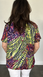 Ballon shirt met elastiek coloured drops fuchsia/groen (+size)