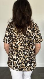 Ballon shirt met elastiek panter camel/zwart (+size)