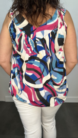 Ballon top met V-hals Fantasy fuchsia/ kobalt
