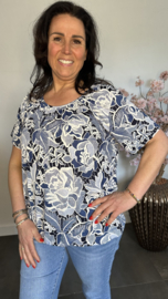 Ballon shirt met elastiek Denim Gebloemd