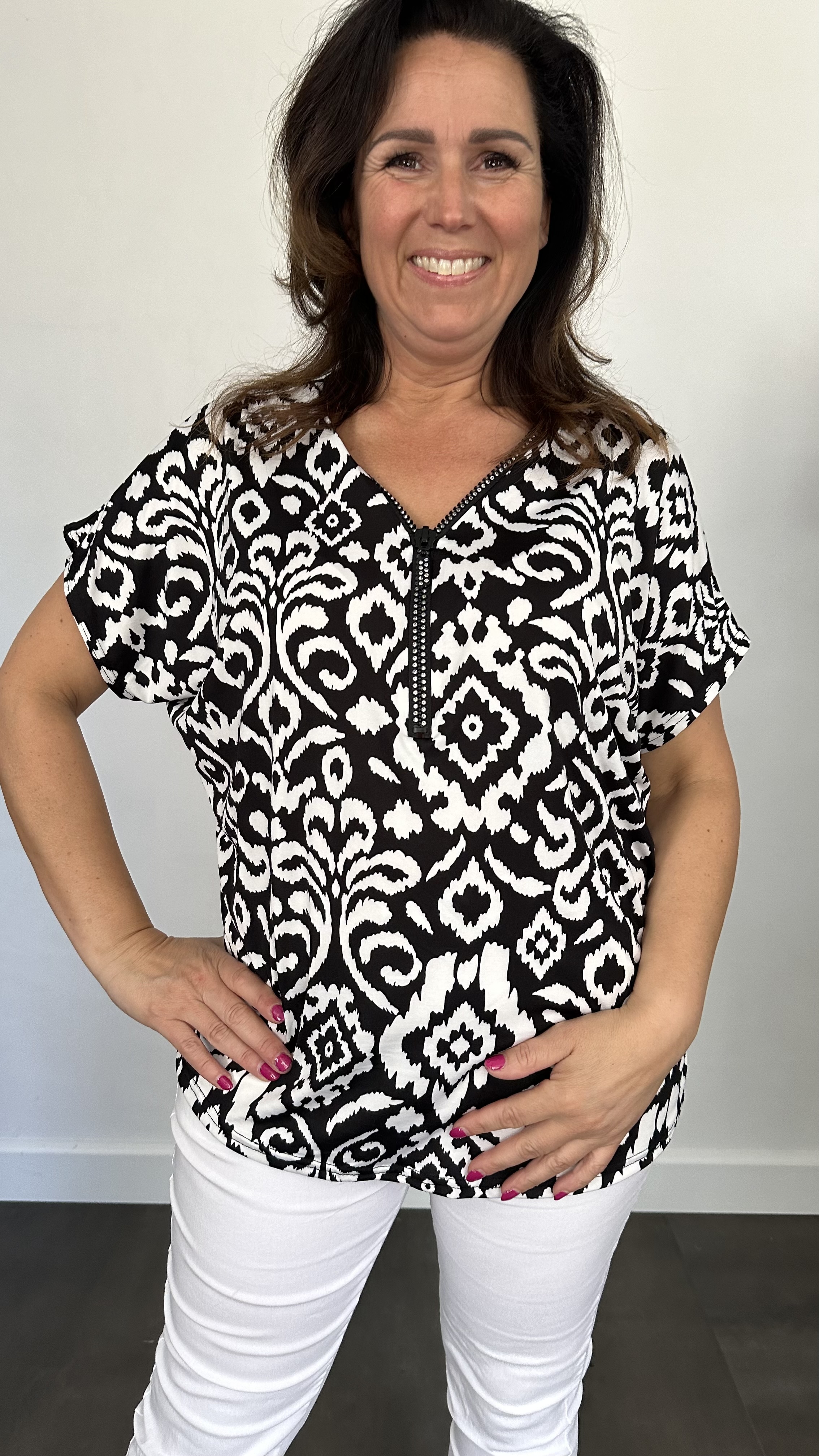 Shirt Zipp versailles zwart/ecru