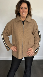 Korte teddy jas met bies en rits Camel