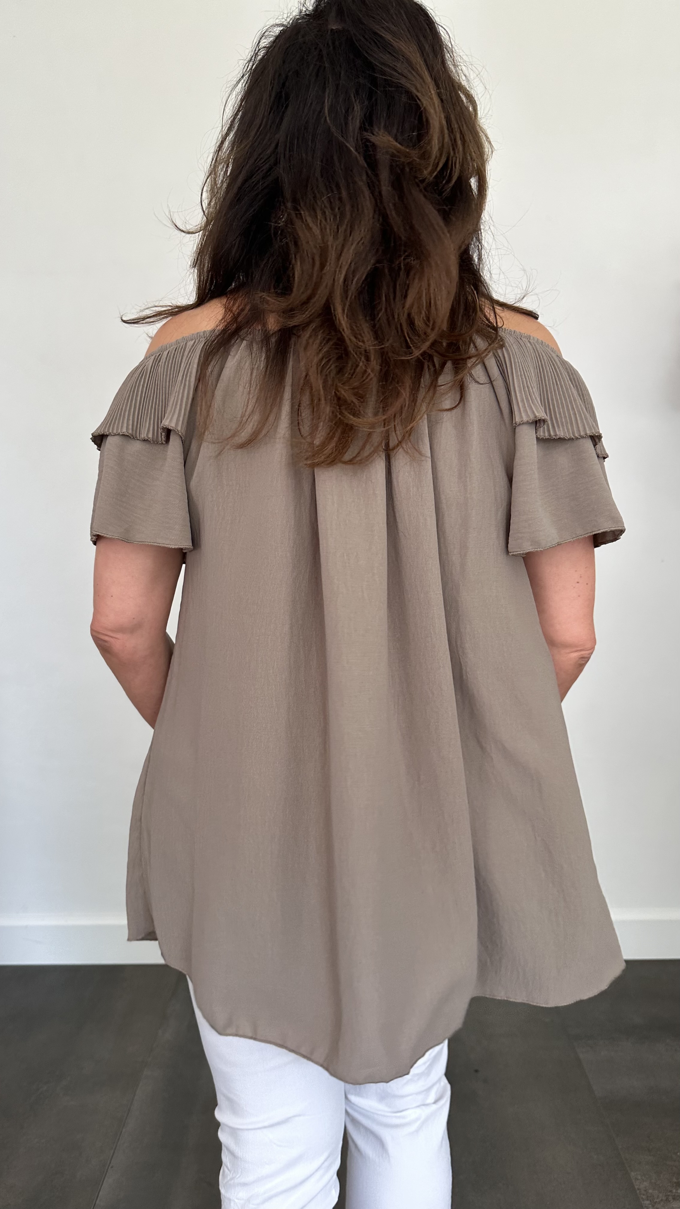 Top Kenza met plissé ruche taupe SALE