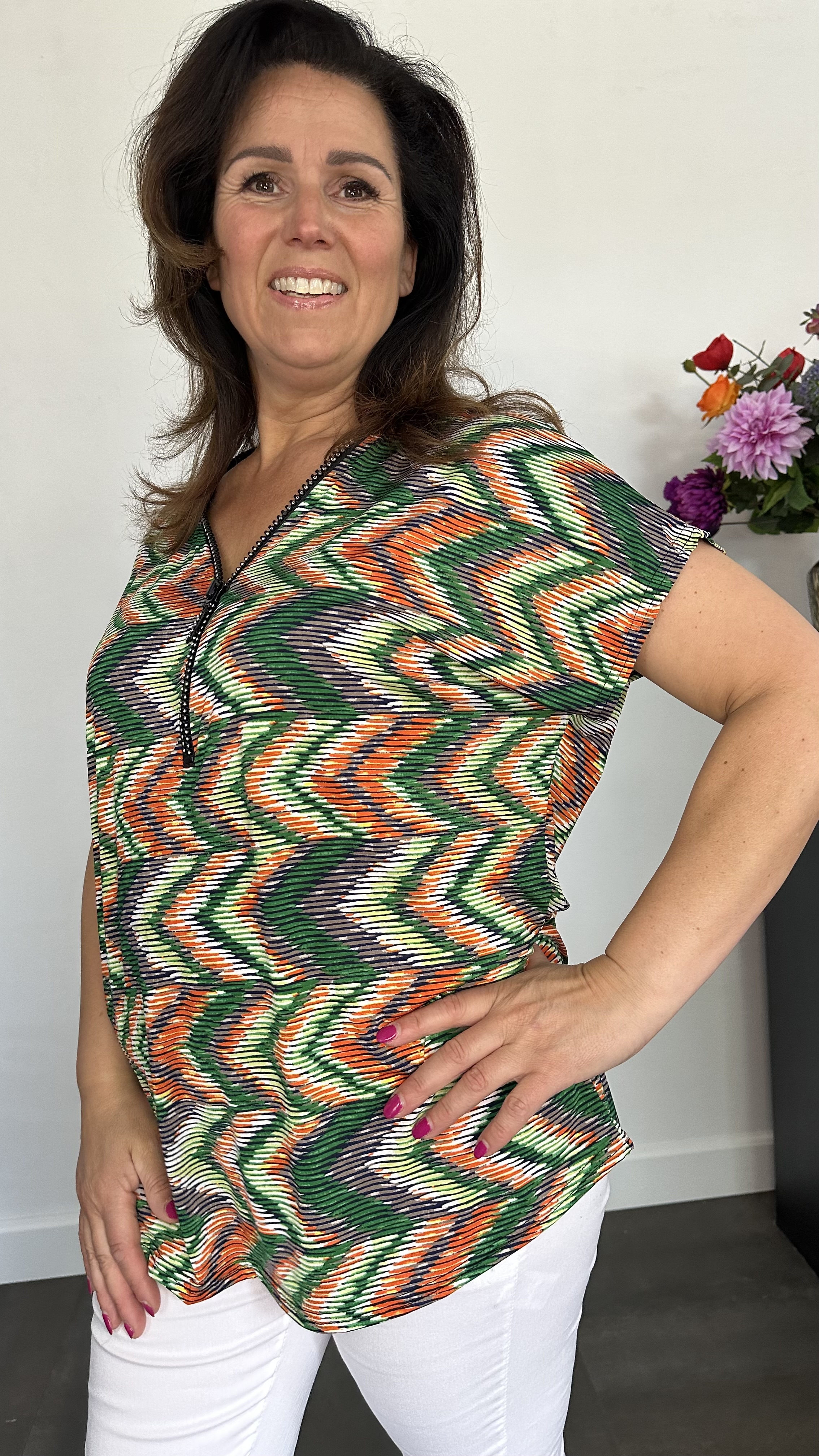 Shirt Zipp zigzag groen