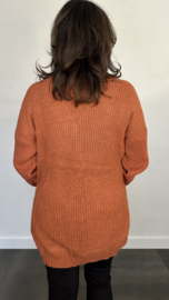 Half lang grof gebreid vest met zakjes stone SALE