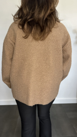 Korte teddy jas met bies en rits Camel
