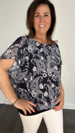 Blouse met boord paisley marine