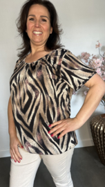 Ballon shirt met elastiek Tijger zwart/taupe/ roze