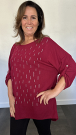Shirt met zilver strass +SIZE bordeaux