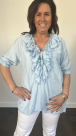 Blouse met ruche Sara ijsblauw