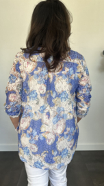 Kanten blouse gebloemd 2-delig kobalt blauw
