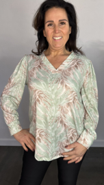 Soft shirt met v-hals en pofmouw tijger flame licht groen