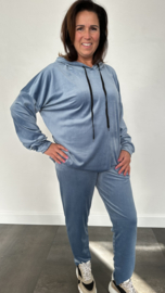 2-Delig velvet comfy pak met capuchon jeans blauw +SIZE SALE