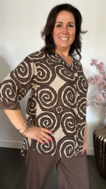 Linnenlook blouse cirkels choco