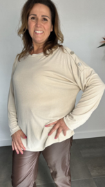Ribbel shirt met knopen beige