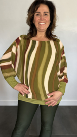 Blouse met boord wavy stripes avocado