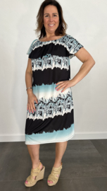 Korte jurk met volant streep turquoise