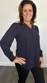 Crepe blouse met v-hals en pofmouw marine