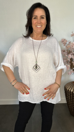 Wafel shirt met glans +ketting Ecru