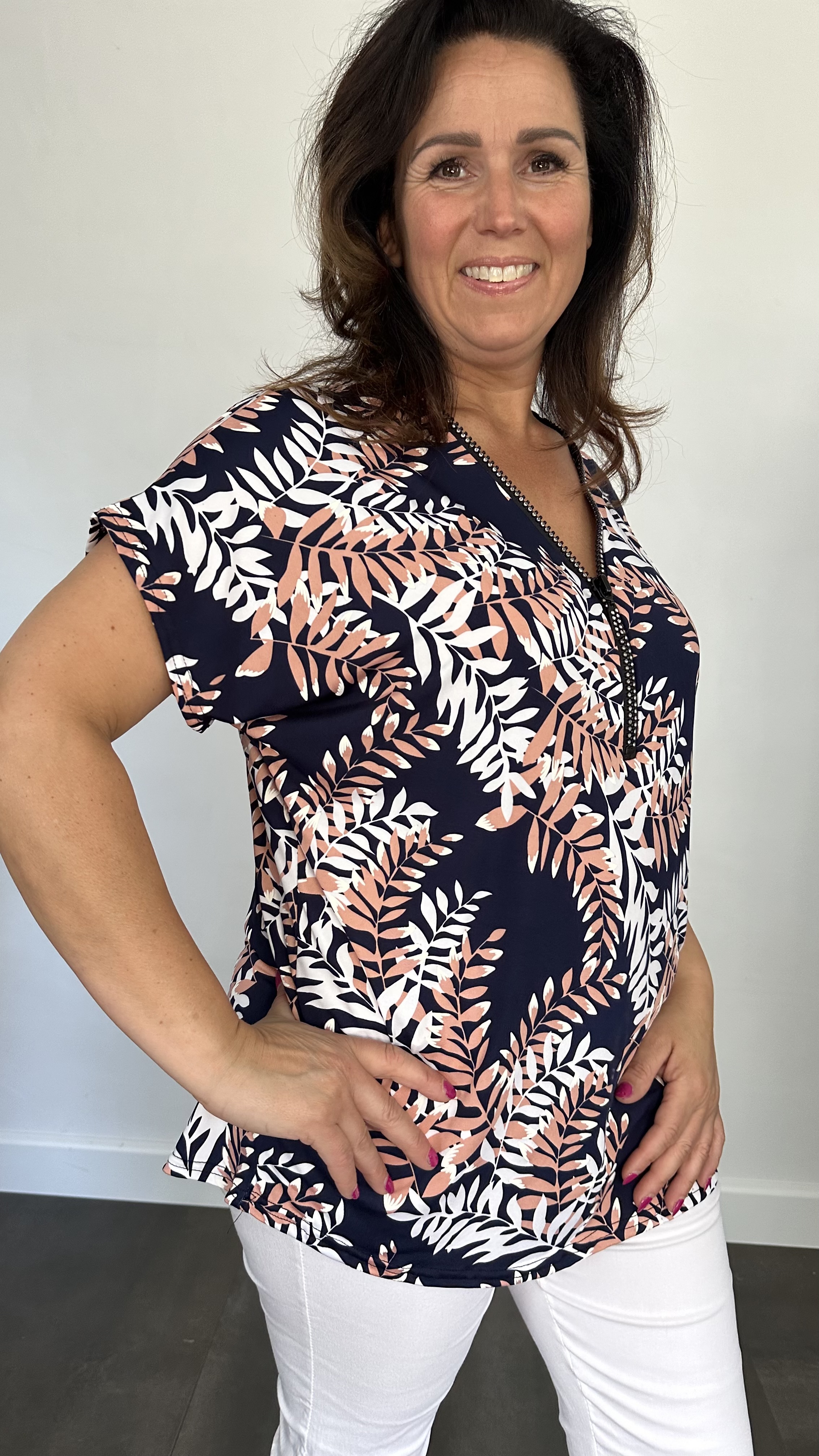 Shirt Zipp twigs marine/ roze