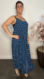 Plisse jurk Polka Dot met spaghettibandjes Petrol