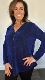 Top "glitter zipp" sparkle lines kobalt blauw
