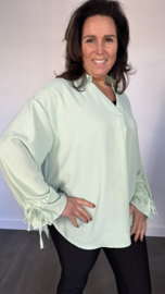 Blouse Tamara met ruche en strik +SIZE licht groen