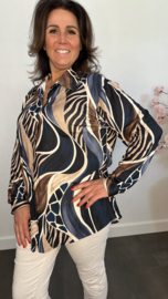 Stretch blouse soft Animal mix Marine