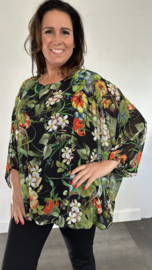 Ballon blouse wild blossom zwart +SIZE extra