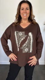 Sweater glitter gymp donker bruin