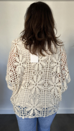 Gehaakte top Ibiza bloem ecru/ beige